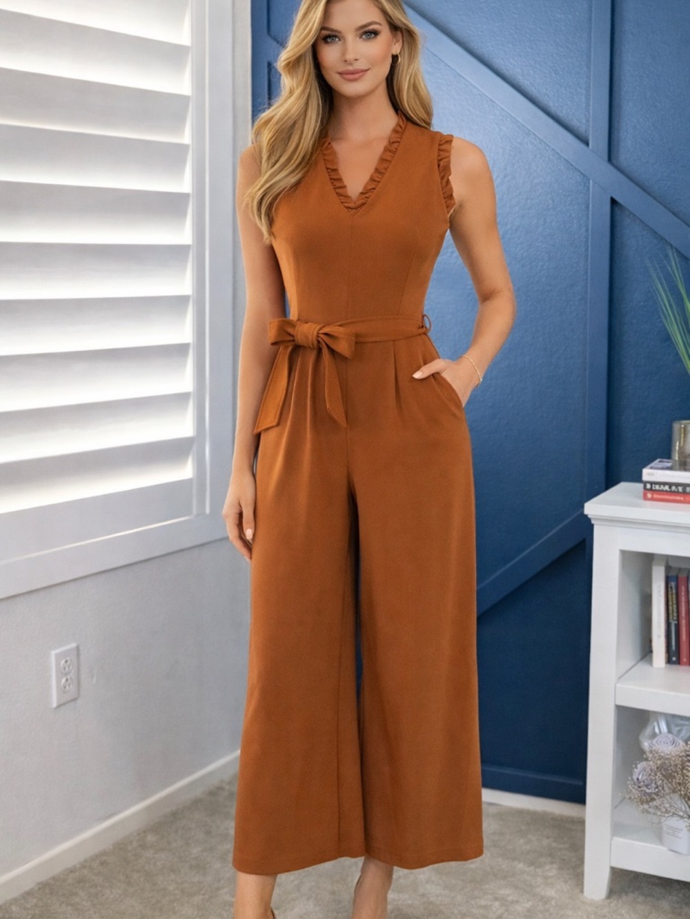 Calvin Klein Sleeveless Jumpsuit Romper Dress in Rust Color